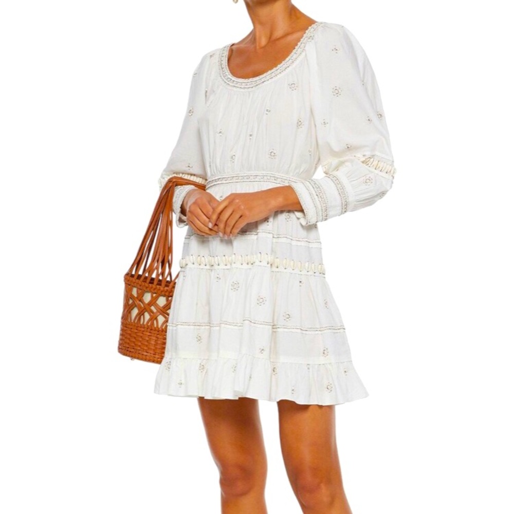 White Woman Adama Embellished Cotton-Poplin Mini Dress